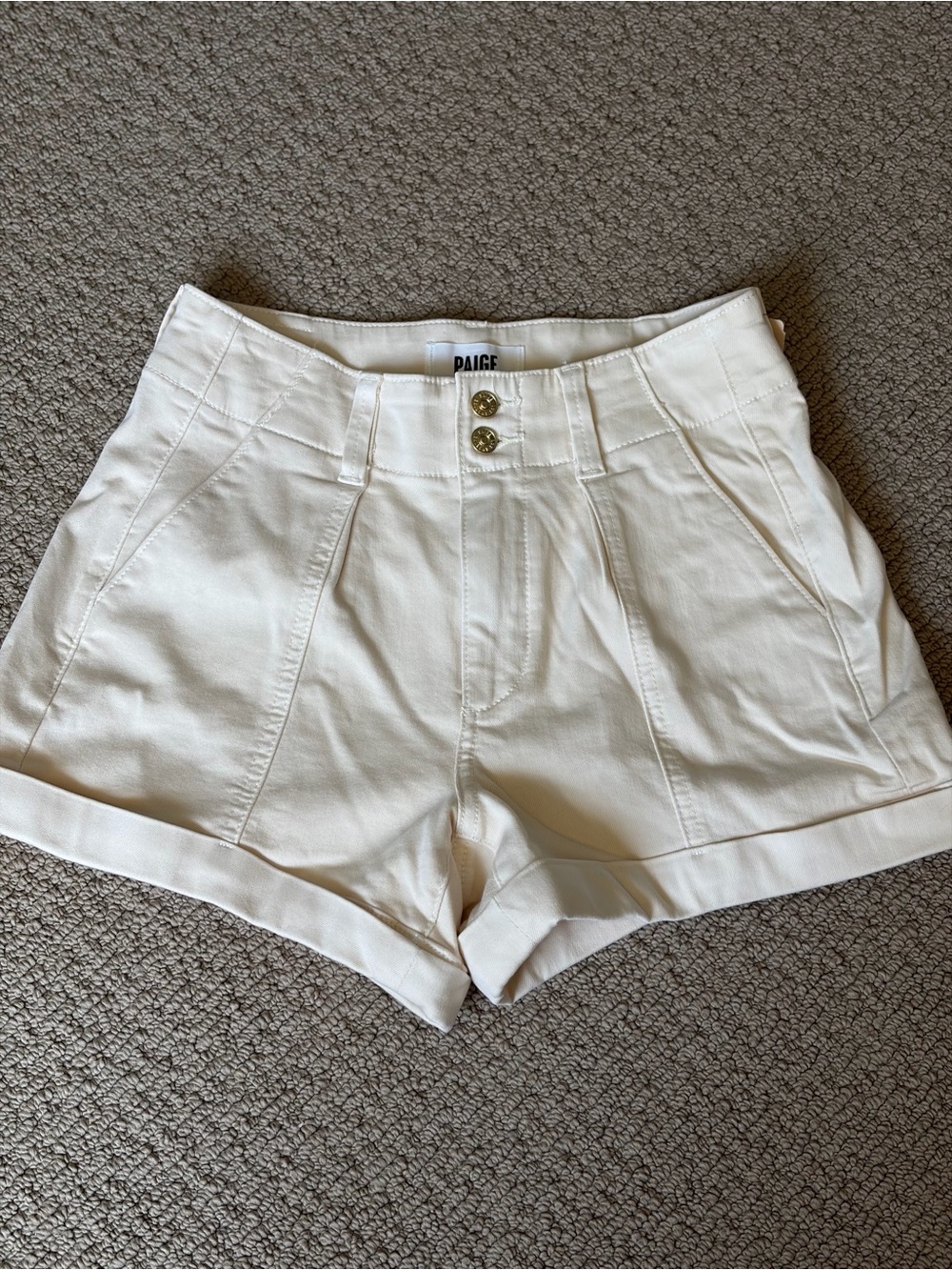 PAIGE White High-Waist Pleated Cuffed Shorts